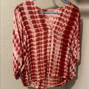 SHEIN Red Tie-Dye Blouse with Buttons